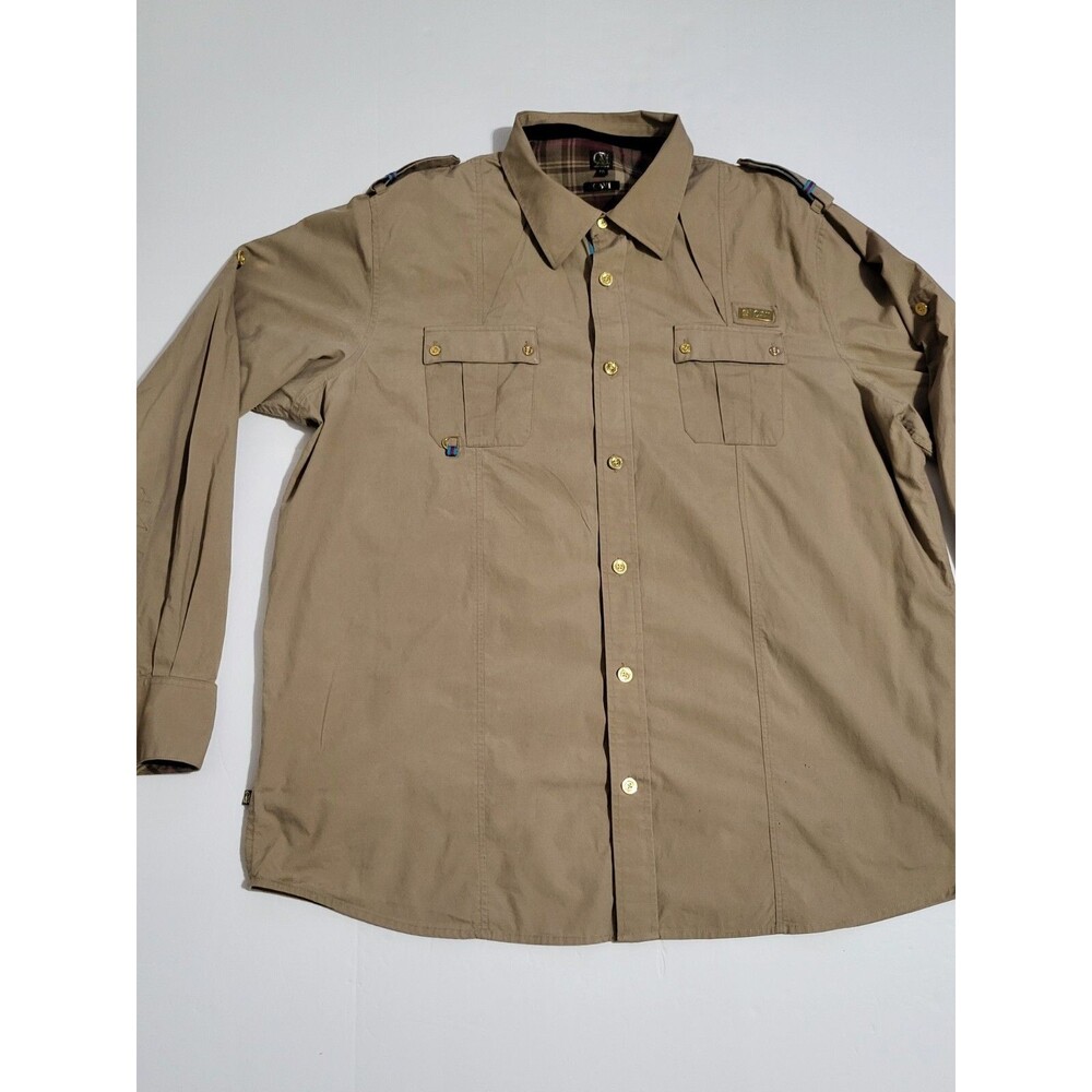 (#A1) Cavi  Men's 4XL Brown 100% Cotton Button Down Long Sleeve